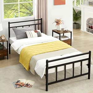 GreenForest Twin Bed Frame with Headboard Metal Platform Bed for Boys Girls Single One Noise-Free Heavy Duty Steel Slats Support Mattress Foundation Saving Space, No Box Spring Needed, Black