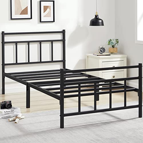 GreenForest Twin Bed Frame with Headboard Metal Platform Bed for Boys Girls Single One Noise-Free Heavy Duty Steel Slats Support Mattress Foundation Saving Space, No Box Spring Needed, Black