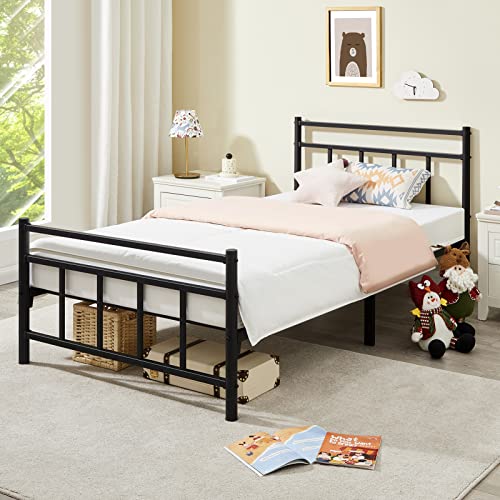 GreenForest Twin Bed Frame with Headboard Metal Platform Bed for Boys Girls Single One Noise-Free Heavy Duty Steel Slats Support Mattress Foundation Saving Space, No Box Spring Needed, Black