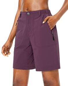 pudolla women's quick dry stretch hiking shorts lightweight upf50+shorts for women with zipper pockets (mauve wine medium)