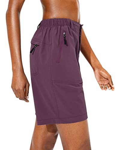 Pudolla Women's Quick Dry Stretch Hiking Shorts Lightweight UPF50+Shorts for Women with Zipper Pockets (Mauve Wine Medium)