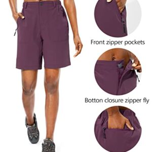 Pudolla Women's Quick Dry Stretch Hiking Shorts Lightweight UPF50+Shorts for Women with Zipper Pockets (Mauve Wine Medium)