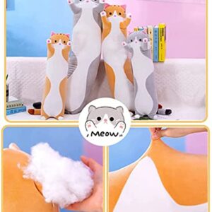 Cute Cat Plush Long Body Pillow Cuddle Cartoon Stuffed Animals Cat Plushie Soft Doll Pillows Gifts for Kids Girls (Orange, 19")