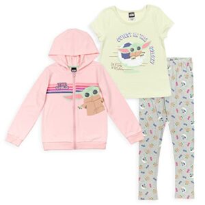 star wars the mandalorian baby yoda little girls hoodie t-shirt legging set pink 7-8