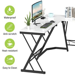 DORPU L-Shaped Corner Desk, Computer Gaming Table Desk 60 inch, Modern Writing Study Table Desk for Home Office, Simple Style White PC Desk with Metal Frame, Space-Saving, Easy to Assemble