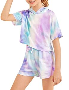 girls tie dye clothes outfits two piece set jogger suits sweatsuits tracksuits sweatshirts tops hoodies shorts sets size 10