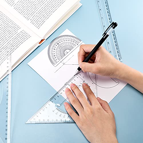 5 Pieces Drafting Tools Plastic Transparent Rulers Drawing Ruler 12 Inch T-Square 180 Degree Protractor, 2 Triangles and a French Curve for Students and Engineering Drawing