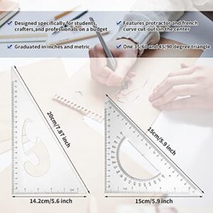 5 Pieces Drafting Tools Plastic Transparent Rulers Drawing Ruler 12 Inch T-Square 180 Degree Protractor, 2 Triangles and a French Curve for Students and Engineering Drawing