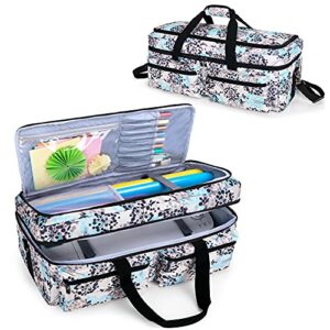 curmio double layer carrying case compatible for cricut maker, cricut explore air 2 and silhouette cameo 4, travel storage bag with pockets for craft tools, dandelion (bag only, patented design)