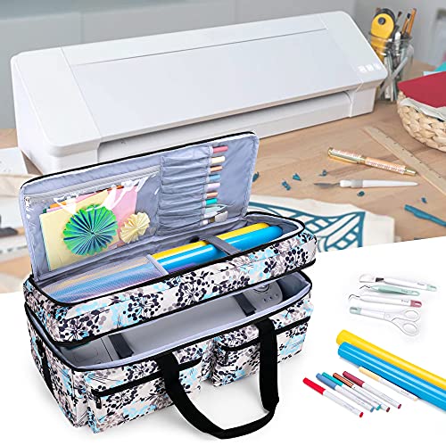 CURMIO Double Layer Carrying Case Compatible for Cricut Maker, Cricut Explore Air 2 and Silhouette Cameo 4, Travel Storage Bag with Pockets for Craft Tools, Dandelion (Bag only, Patented Design)