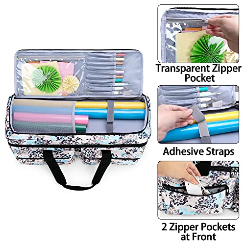 CURMIO Double Layer Carrying Case Compatible for Cricut Maker, Cricut Explore Air 2 and Silhouette Cameo 4, Travel Storage Bag with Pockets for Craft Tools, Dandelion (Bag only, Patented Design)