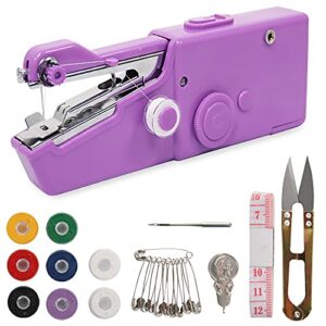 handheld sewing machine, 22 pcs mini portable cordless sewing machine, household quick repairing tool with conventional kit, for fabric cloth handicrafts home travel use (purple)