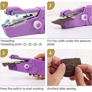 Handheld Sewing Machine, 22 Pcs Mini Portable Cordless Sewing Machine, Household Quick Repairing Tool with Conventional Kit, for Fabric Cloth Handicrafts Home Travel Use (Purple)