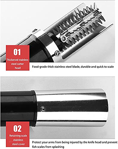 GUOGEGE Electric Fish Scaler Fish Scale Remover Scraper Cleaner, Build in 12V Rechargeable Battery 304 Stainless Steel Roller Blade for Scraping Fish Scales