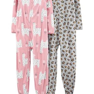 Simple Joys by Carter's Girls' Loose-Fit Fleece Footed Pajamas, Pack of 2, Llama/Leopard, 8