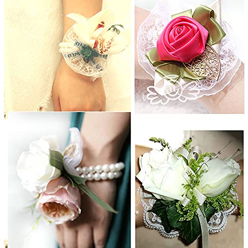 GSHLLO 4 PCS Elastic Pearl Corsage Wrist Bands Wristlets Accessories Wedding Wrist DIY for Wedding Party