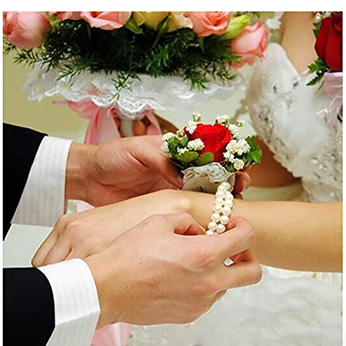 GSHLLO 4 PCS Elastic Pearl Corsage Wrist Bands Wristlets Accessories Wedding Wrist DIY for Wedding Party