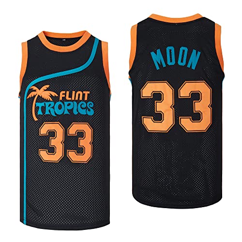 kekambas Men's #33 Moon Flint Tropics Movie Basketball Jersey Stitched Black Size L