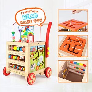 Gemileo Wooden Activity Cube Baby Push Walker for Kids Baby One 1, 2 Year Old Boy Gifts Toys Developmental Toddler Educational Learning Boy Toys 12-18 Months Bead Maze, First Birthday Gifts