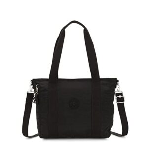 kipling women's asseni small tote, versatile lightweight purse, nylon shoulder bag, black noir
