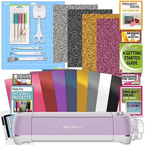 Cricut Explore Air 2 Bundle Iron On, Vinyl Pack, Tools, Pen, Design Guide - Lilac