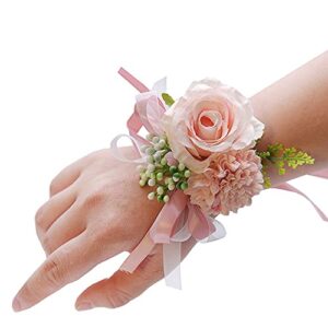 artflws 2 pack rose wrist corsages wristband hand flowers for wedding bridesmaid bridal shower prom party (2 wrist corsages pink)