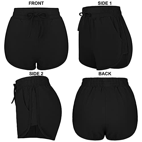 URATOT 2 Pack XXL Cotton Yoga Short Women Summer Running Gym Sports Waistband Shorts with Pockets, Black, Dark Grey