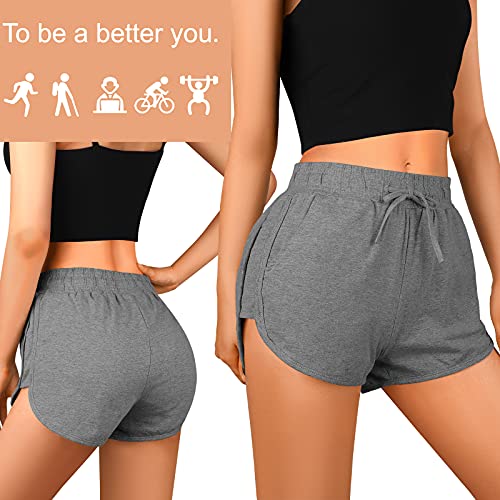 URATOT 2 Pack XXL Cotton Yoga Short Women Summer Running Gym Sports Waistband Shorts with Pockets, Black, Dark Grey