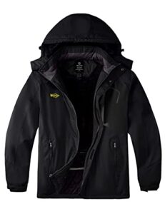 wantdo men's plus size windproof mountain windbreaker big&tall fleece waterproof ski jacket black large tall