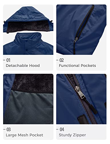 Wantdo Men's Big&Tall Waterproof Ski Jackets Plus Size Winter Coat with Hood Rain Coat Navy 4X-Large Big