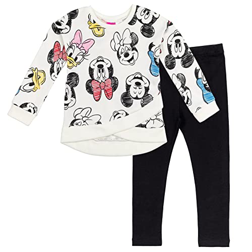 Disney Minnie Mouse Little Girls Crossover Fleece Sweatshirt & Leggings White/Black 7-8