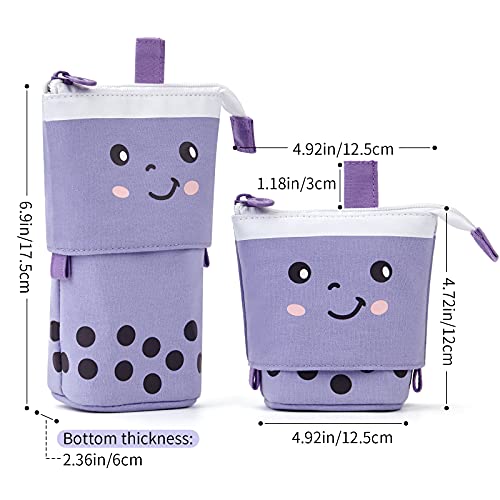 ANGOOBABY Standing Pencil Case Cute Telescopic Pen Holder Kawaii Stationery Pouch Makeup Cosmetics Bag for School Students Office Women Teens Girls Boys (Purple)