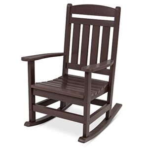 best choice products all-weather rocking chair, indoor outdoor hdpe porch rocker for patio, balcony, backyard, living room w/ 300lb weight capacity, contoured seat - brown