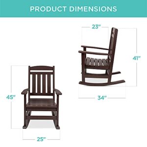 Best Choice Products All-Weather Rocking Chair, Indoor Outdoor HDPE Porch Rocker for Patio, Balcony, Backyard, Living Room w/ 300lb Weight Capacity, Contoured Seat - Brown