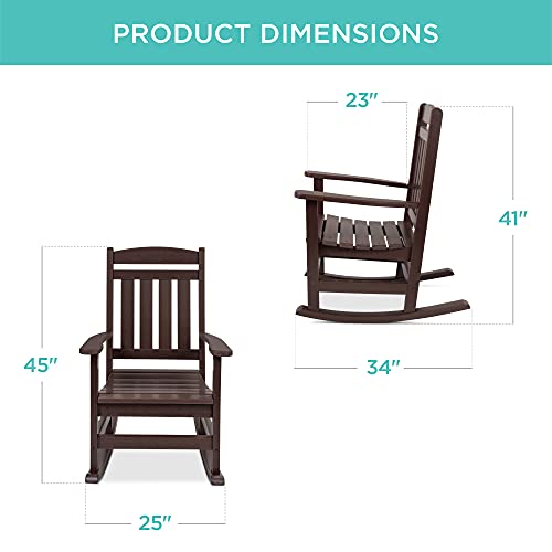 Best Choice Products All-Weather Rocking Chair, Indoor Outdoor HDPE Porch Rocker for Patio, Balcony, Backyard, Living Room w/ 300lb Weight Capacity, Contoured Seat - Brown