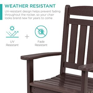 Best Choice Products All-Weather Rocking Chair, Indoor Outdoor HDPE Porch Rocker for Patio, Balcony, Backyard, Living Room w/ 300lb Weight Capacity, Contoured Seat - Brown