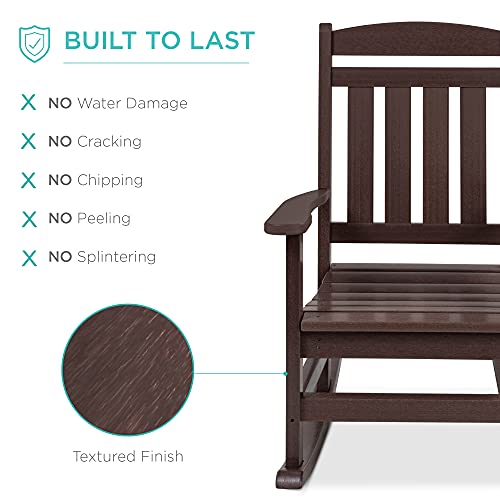Best Choice Products All-Weather Rocking Chair, Indoor Outdoor HDPE Porch Rocker for Patio, Balcony, Backyard, Living Room w/ 300lb Weight Capacity, Contoured Seat - Brown
