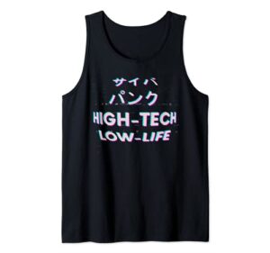 cyberpunk in japanese hi-tech low life with glitch effect tank top