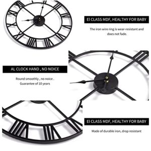 Large Wall Clock Metal Retro Roman Numeral Clock, Modern Round Clocks Almost Silent, Easy to Read for Living Room/Home/Kitchen/Bedroom/Office/School Decor (Black, 16 Inch)