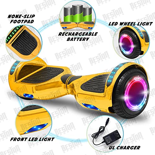 Newest Generation Electric Hoverboard Dual Motors Two Wheels Hoover Board Smart Self Balancing Scooter with Built-in Bluetooth Speaker LED Lights for Adults Kids Gift (Chrome Gold)