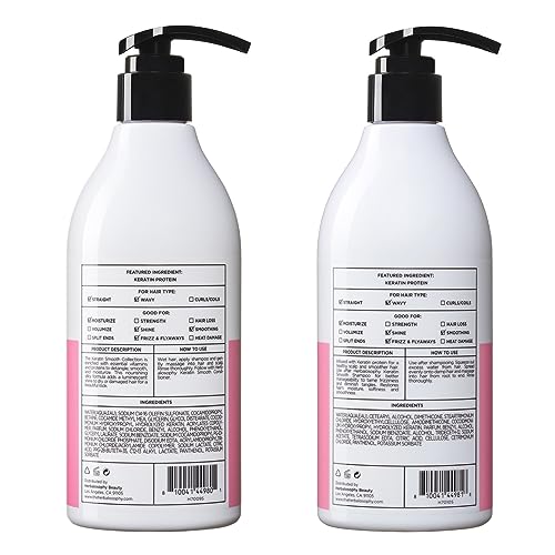 Herbalosophy Keratin Shampoo & Conditioner Set (Package May Vary), Smoothing, Nourishing & Moisturizing Formula for Damaged and Dry Hair, Extra Strength Hydrate & Repair for Color Treated Hair, Anti Frizz, Free of Sulfate, Parabens and Gluten, 2 x 16.9 Fl