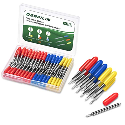 DERFILIN 60PCS Fine Point Blades for Cricut Explore Air 2/Air 3/Maker 3，Replacement Blades for Cricut Cutting Machines