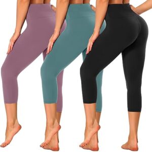 gayhay 3 pack high waisted capri leggings for women - soft stretch tummy control - exercise pants for running cycling workout