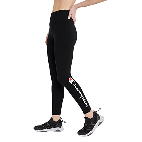 Champion, Authentic 7/8s, Moisture Wicking, Leggings for Women, 25", Black Script, Small