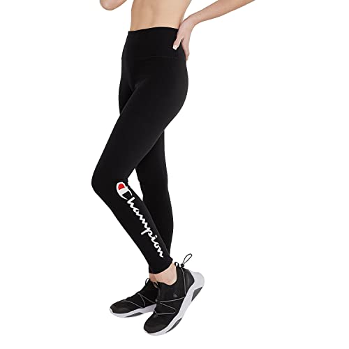 Champion, Authentic 7/8s, Moisture Wicking, Leggings for Women, 25", Black Script, Small