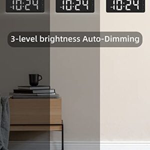 LED Digital Wall Clock with Large Display, Big Digits, Auto-Dimming, 12/24Hr Format, Battery Backup, Silent Wall Clock for Farmhouse, Kitchen, Living Room, Bedroom, Classroom, Office – White