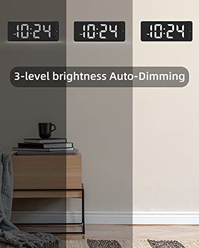 LED Digital Wall Clock with Large Display, Big Digits, Auto-Dimming, 12/24Hr Format, Battery Backup, Silent Wall Clock for Farmhouse, Kitchen, Living Room, Bedroom, Classroom, Office – White