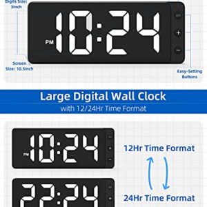 LED Digital Wall Clock with Large Display, Big Digits, Auto-Dimming, 12/24Hr Format, Battery Backup, Silent Wall Clock for Farmhouse, Kitchen, Living Room, Bedroom, Classroom, Office – White