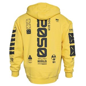 fabric of the universe techwear graphic cyberpunk streetwear fashion hoodie (yellow y-2050, medium, m)