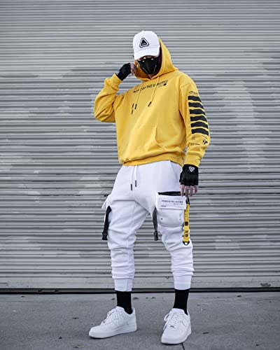 Fabric of the Universe Techwear Graphic Cyberpunk Streetwear Fashion Hoodie (Yellow Y-2050, Medium, m)
